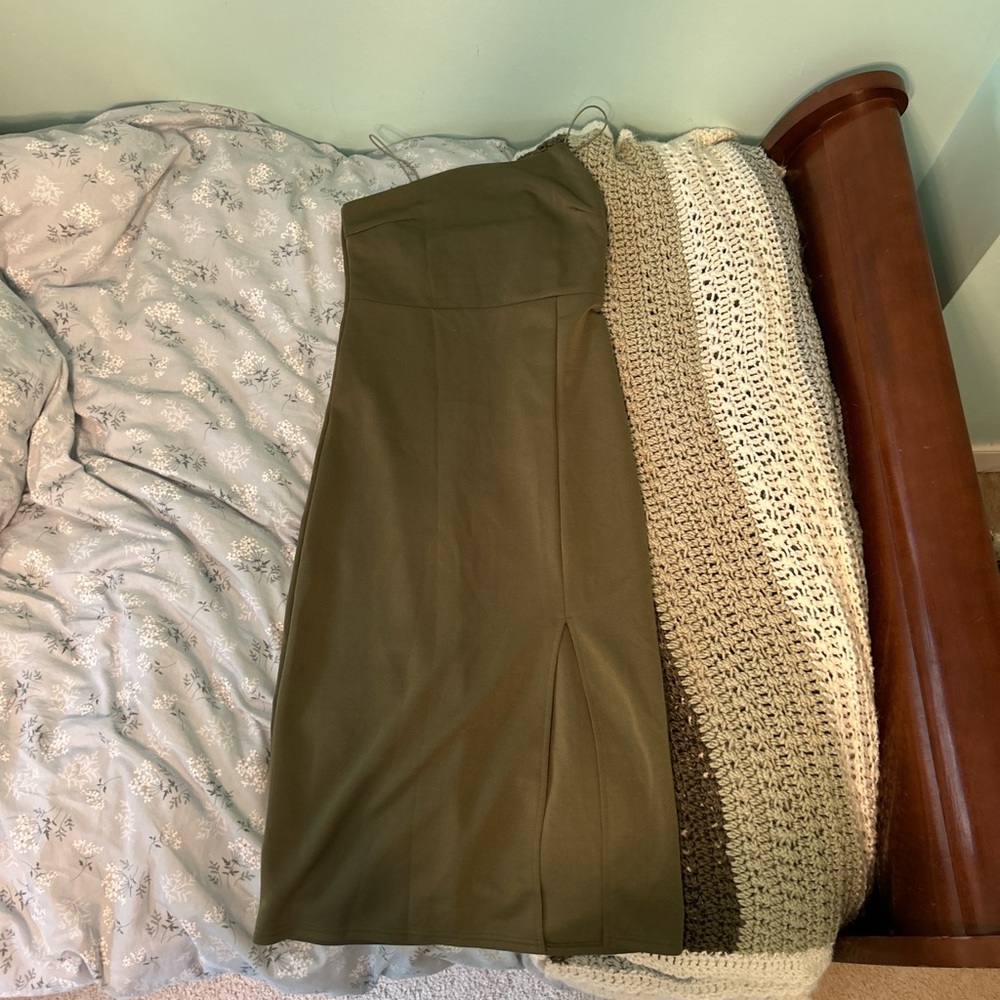 Olive green dress with slit women’s size medium